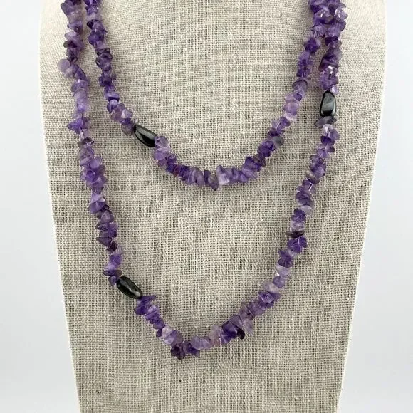 Tumbled Amethyst Necklace Single Strand Sterling Silver Beads 38" L Purple VTG - Picture 5 of 12